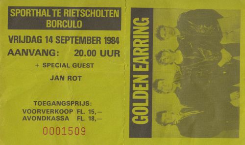 Golden Earring show ticket#1509 September 14 1984 Borculo - Sporthal
